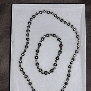 Elegant Silver Beaded Necklace and Bracelet Set